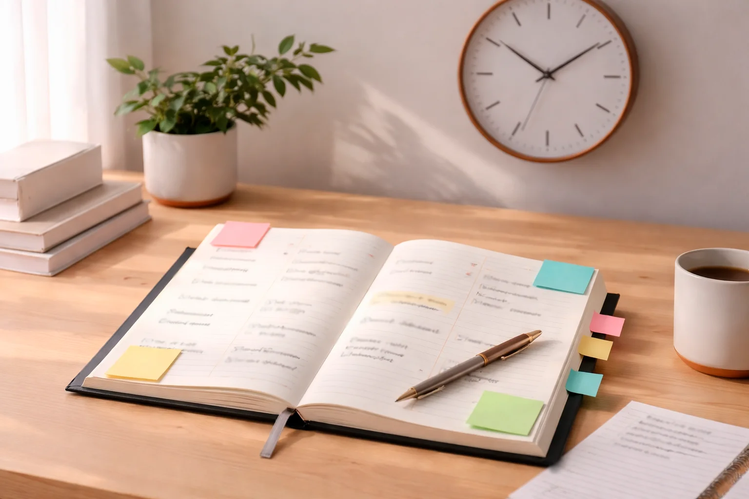 Reloj de pared junto a un calendario con fechas marcadas