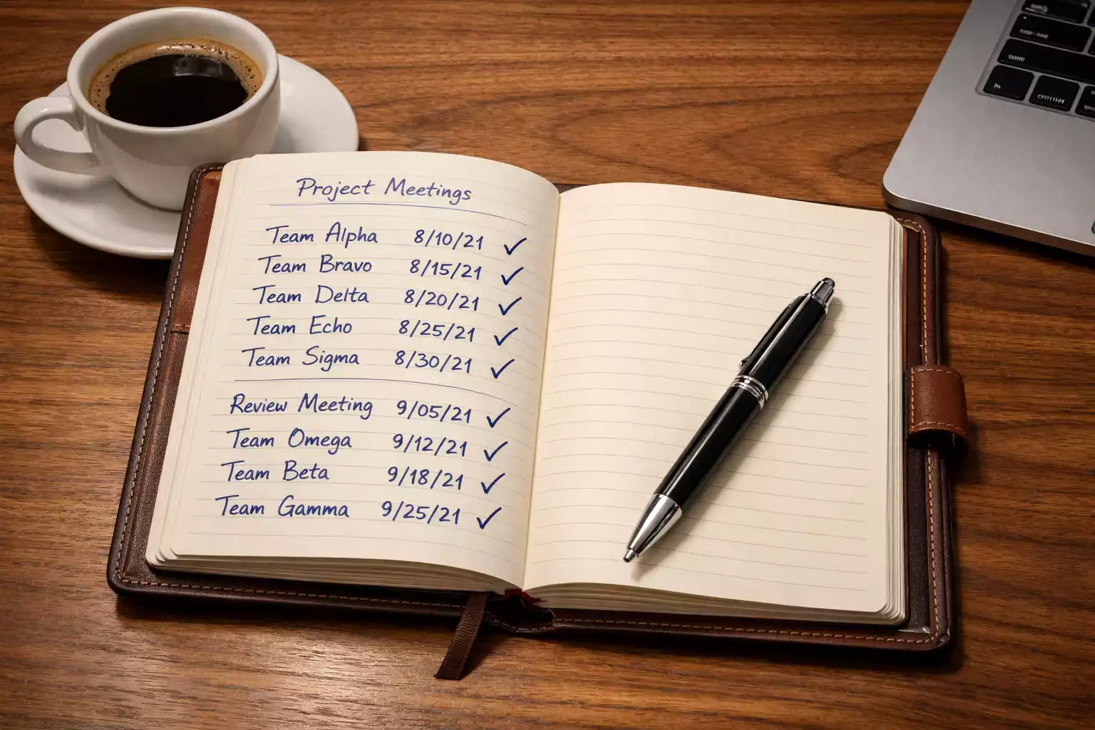 Libreta con notas y análisis de partidos de fútbol americano junto a un bolígrafo