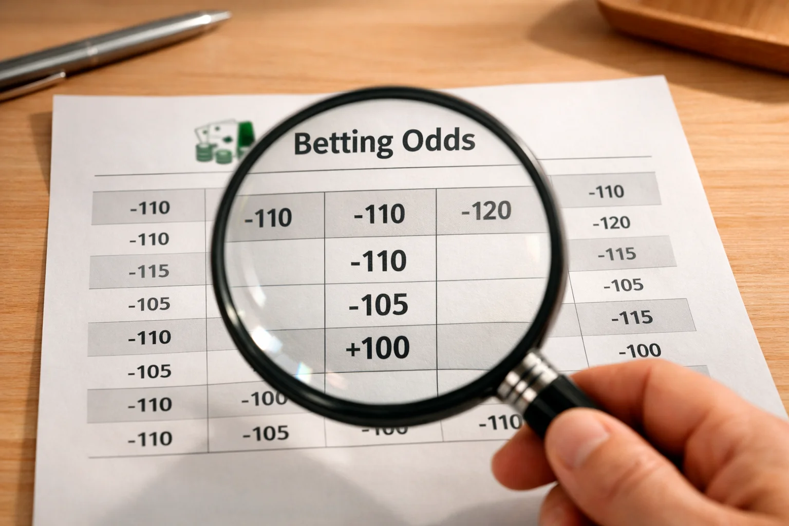Lupa sobre documento de análisis mostrando comparación de cuotas entre casas de apuestas