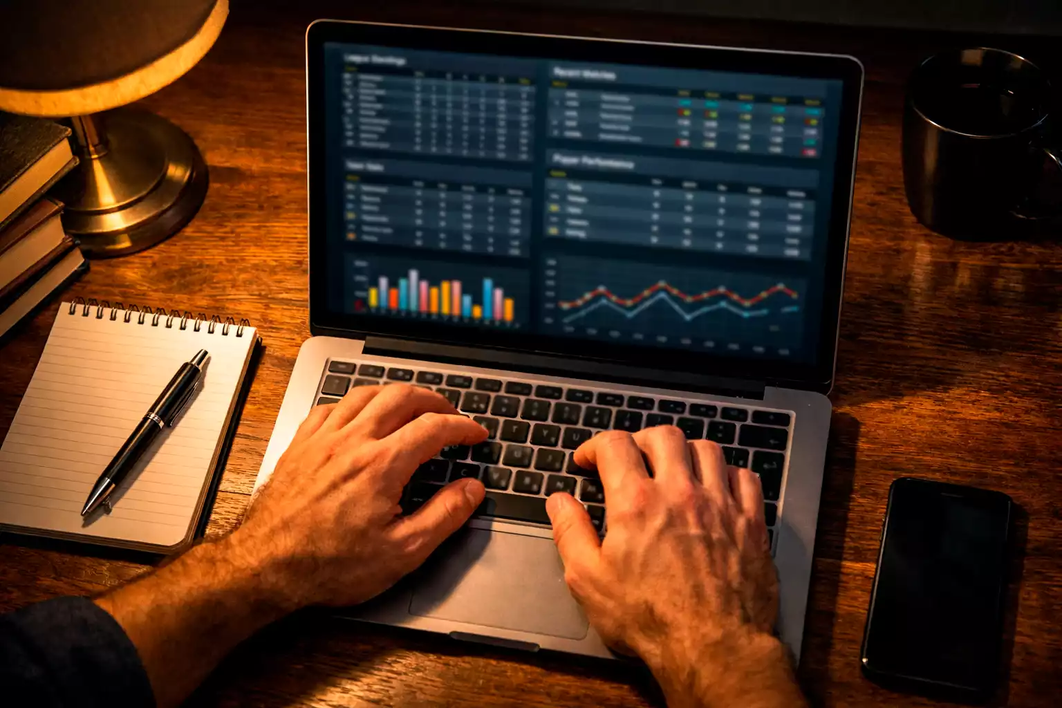 Persona analizando estadísticas de fútbol americano en una laptop