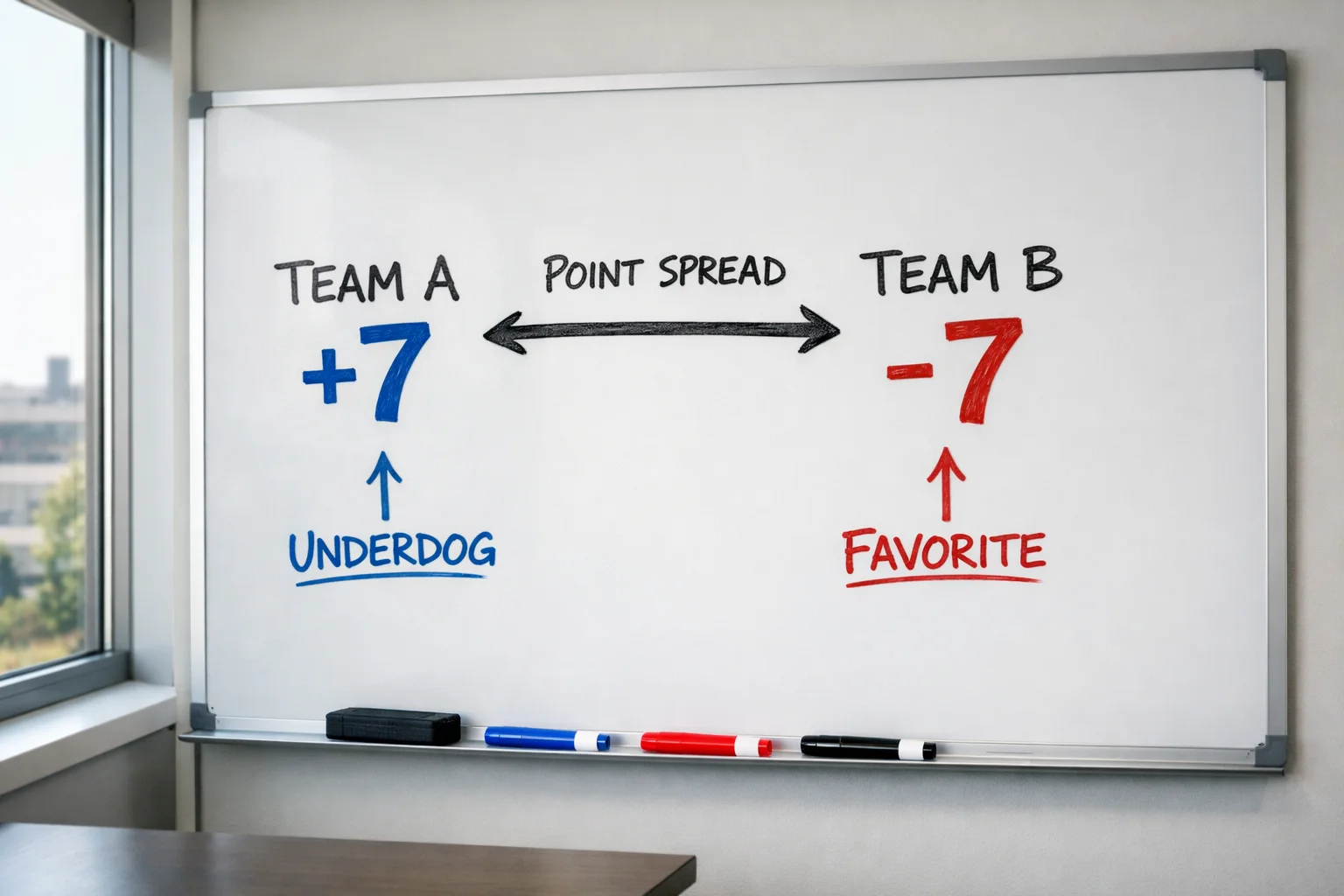 Pizarra con diagrama explicando el concepto de spread en apuestas deportivas